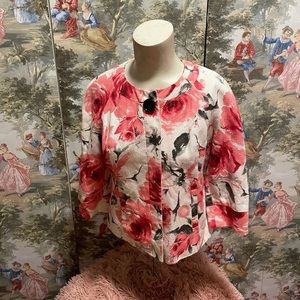 Jones New York crop pink floral jacket six 2